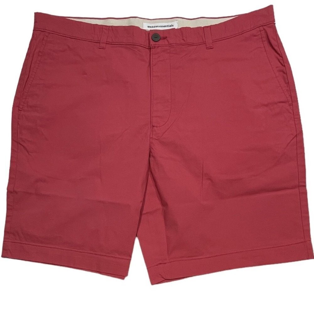 AMAZON ESSENTIALS Men's Shorts Size 38 Red Flat-Front Chinos Walking Leisure NWT